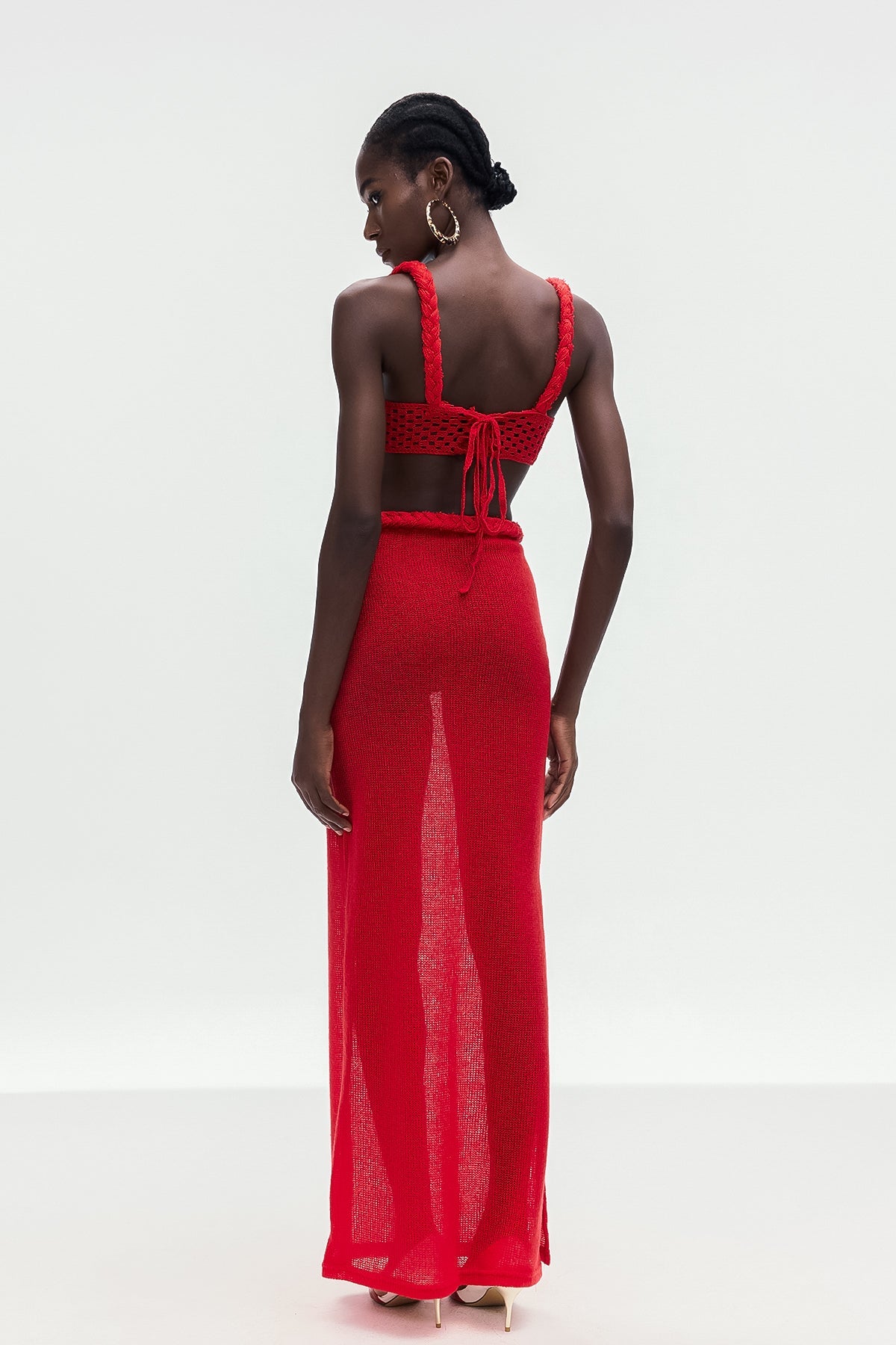 Bogdana Twist Cutout Knit Skirt Set In Red