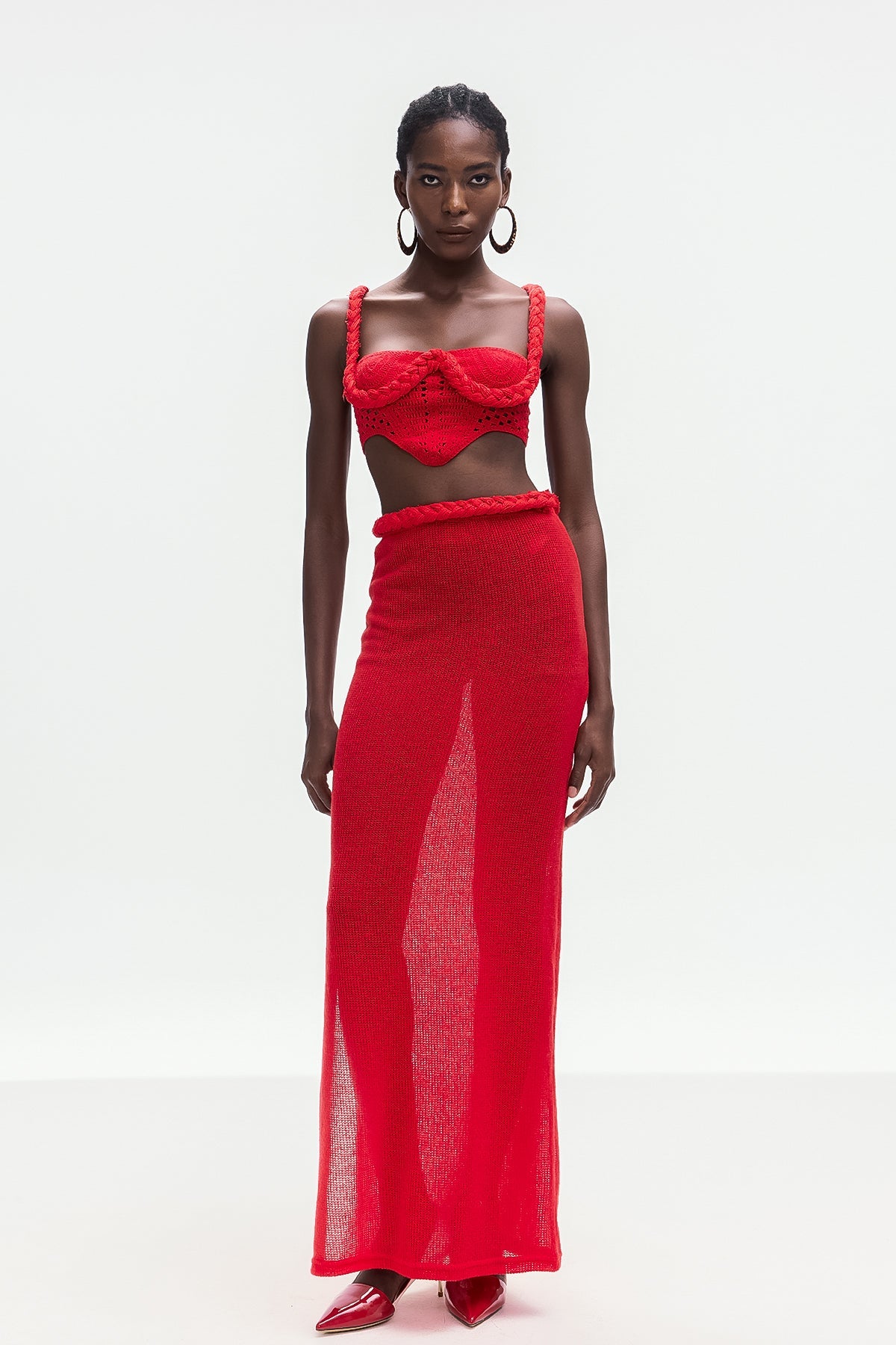 Bogdana Twist Cutout Knit Skirt Set In Red