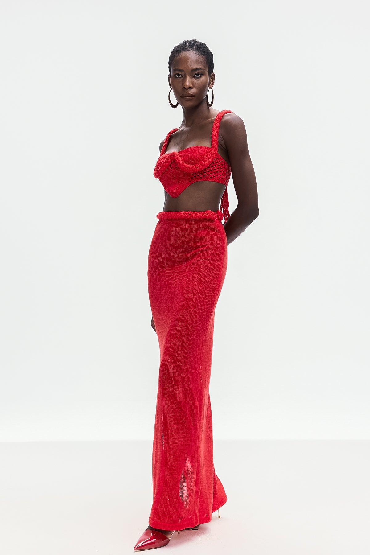 Bogdana Twist Cutout Knit Skirt Set In Red