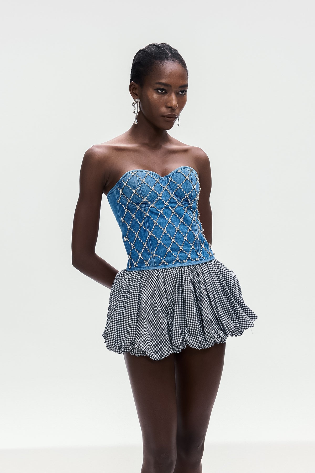 Boipelo Grid Puffy Mini Skirt