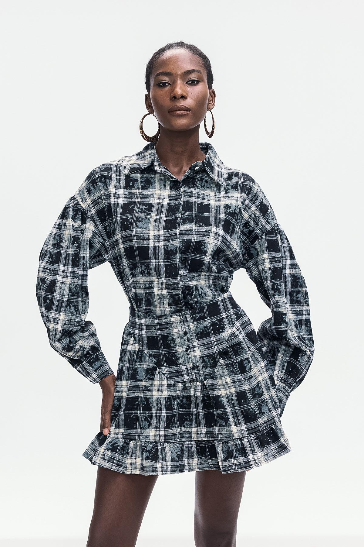 Bonifacia Grid Ruffle Skirt Set
