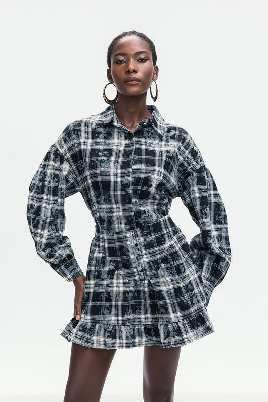 Bonifacia Grid Ruffle Skirt Set