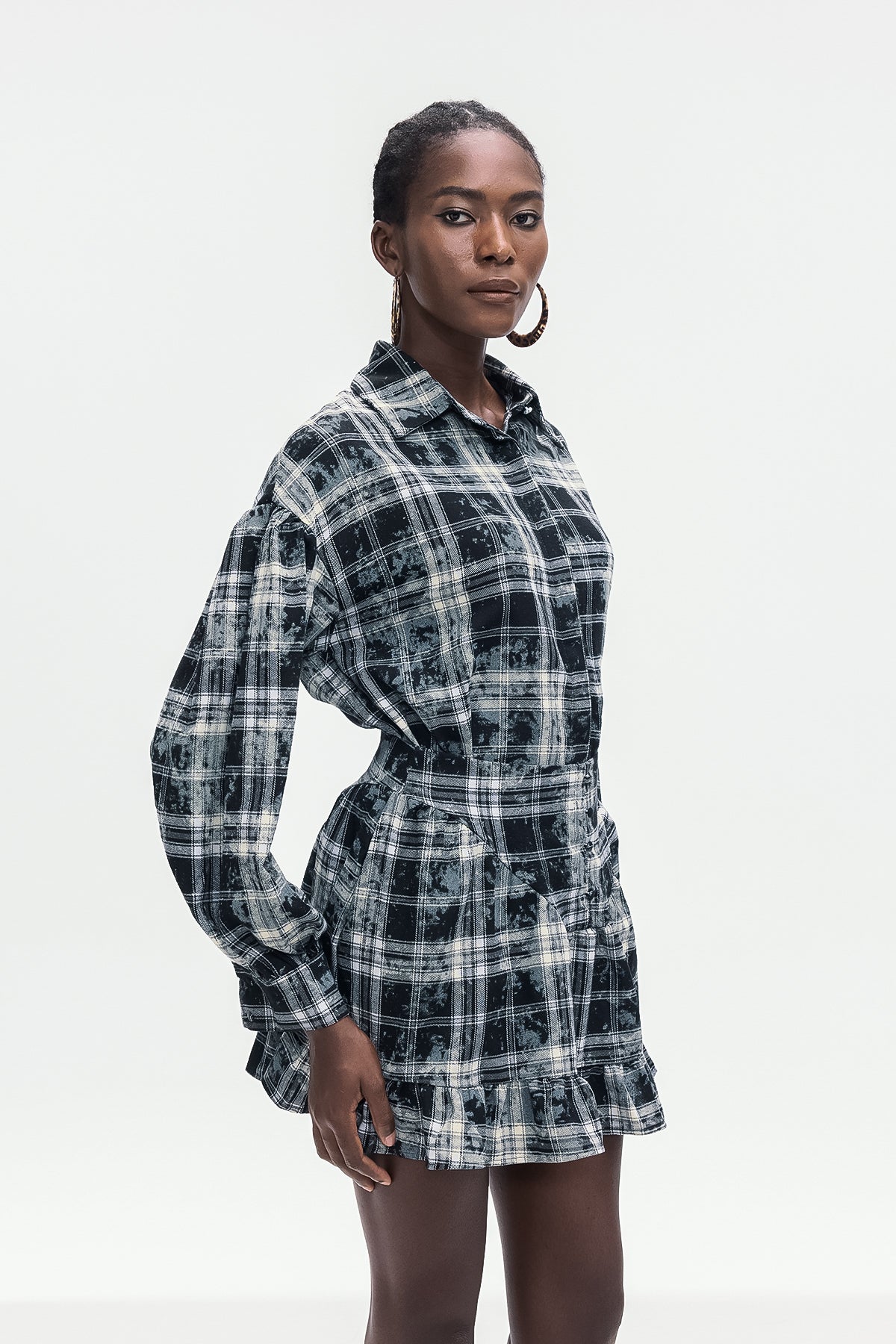 Bonifacia Grid Ruffle Skirt Set