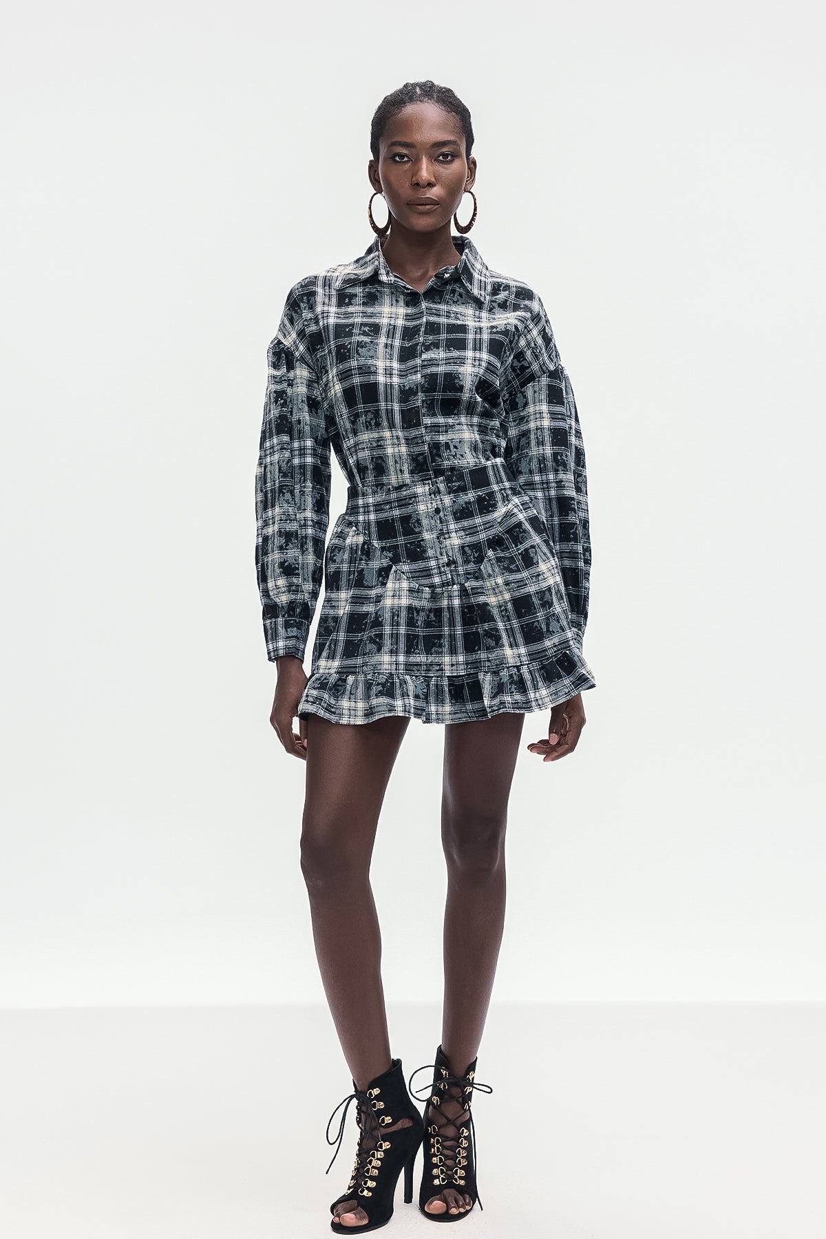 Bonifacia Grid Ruffle Skirt Set