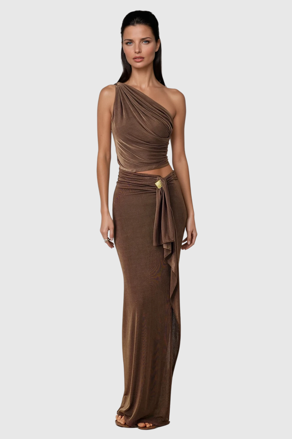 Brahma Ruch One Shouder Split Skirt Set