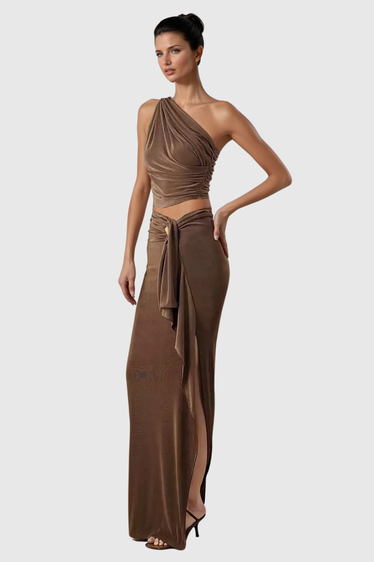 Brahma Ruch One Shouder Split Skirt Set