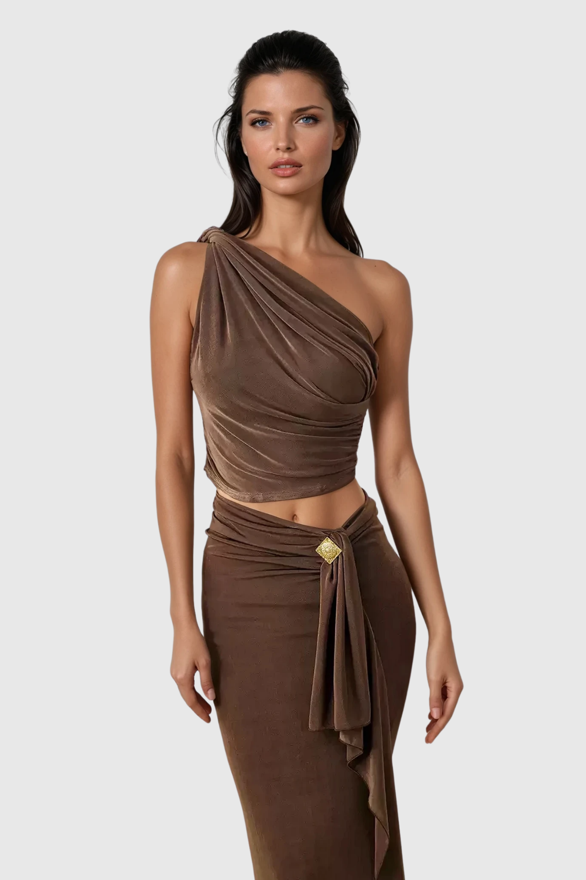 Brahma Ruch One Shouder Split Skirt Set