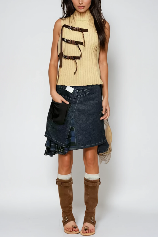 Branda Asymmetric Stripe Midi Skirt In Blue