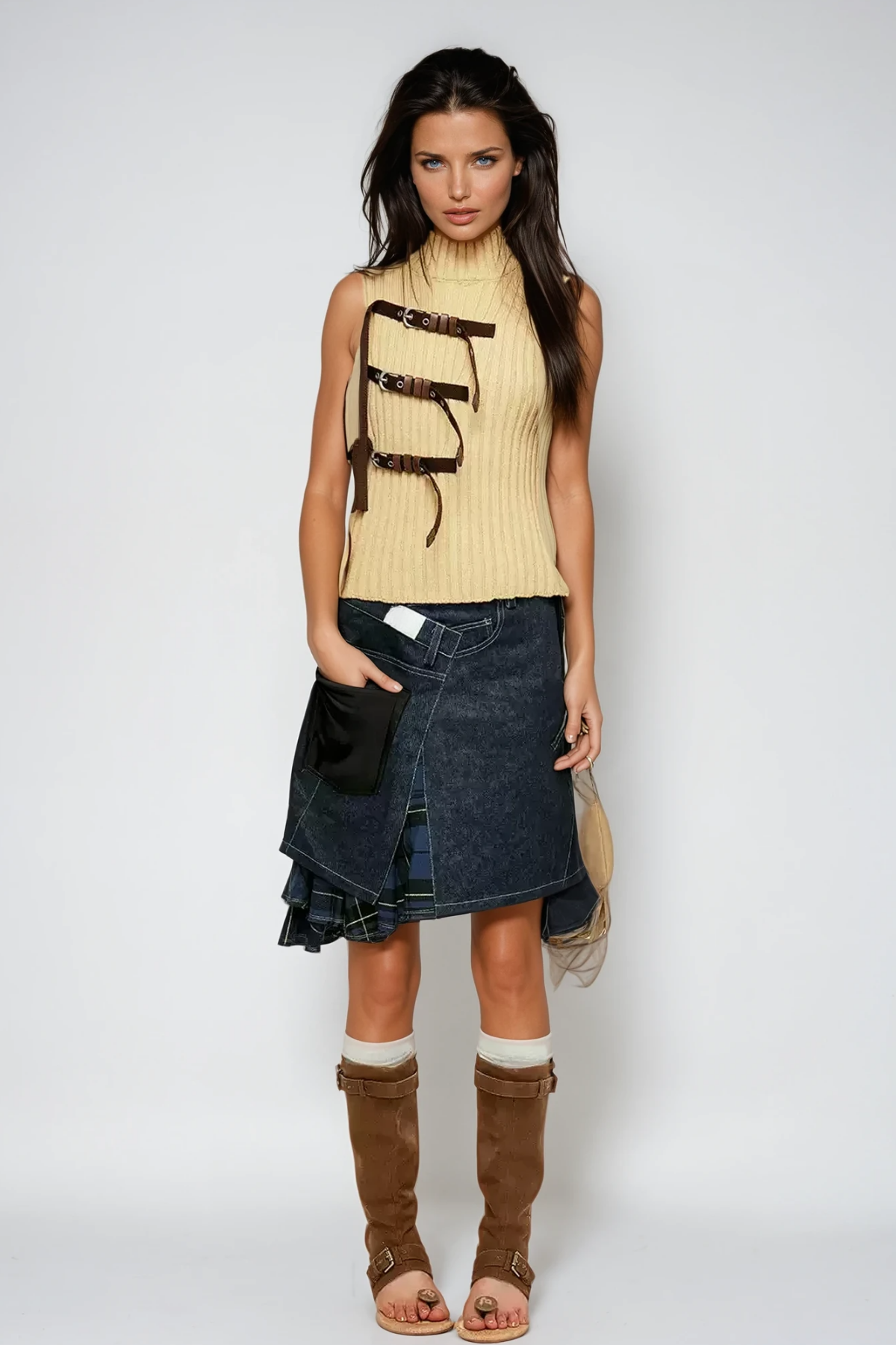 Branda Asymmetric Stripe Midi Skirt In Blue