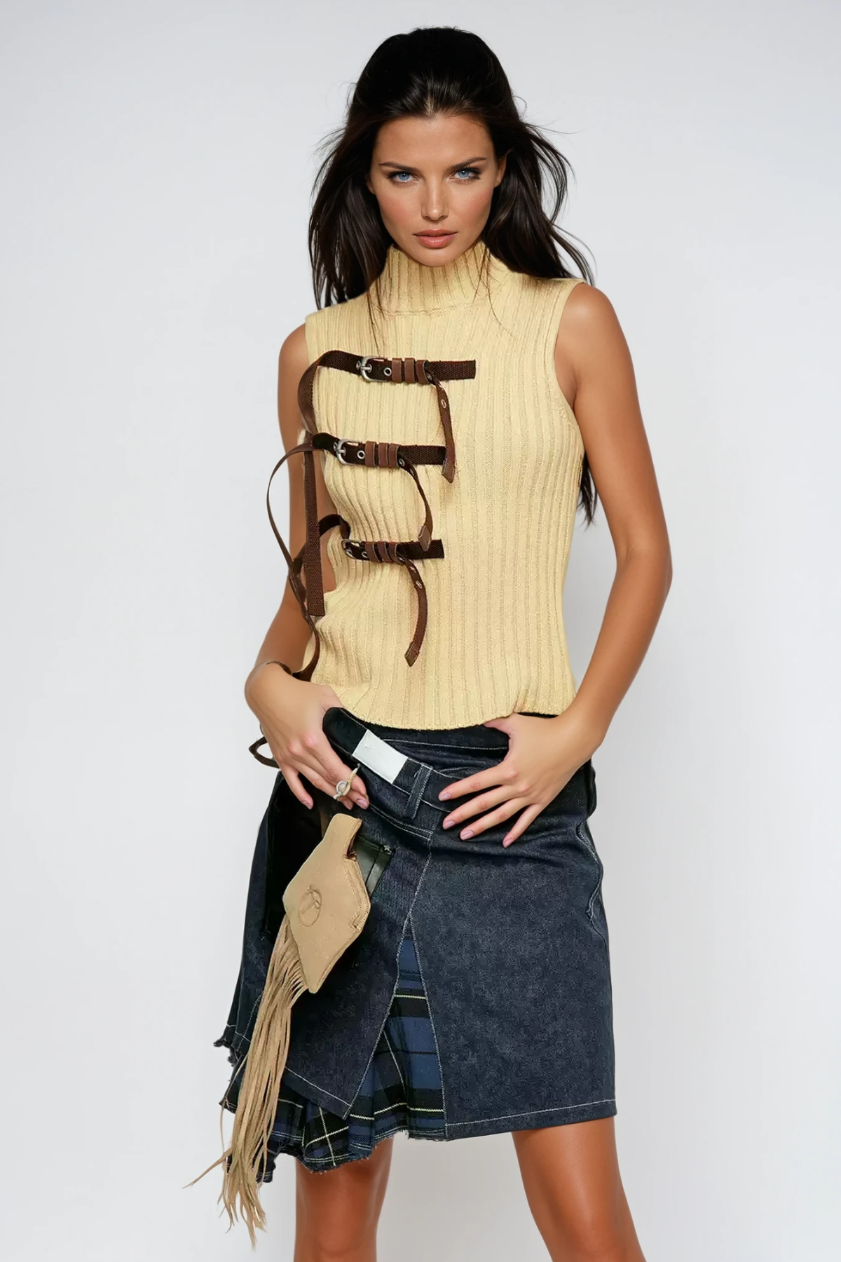 Branda Asymmetric Stripe Midi Skirt In Blue