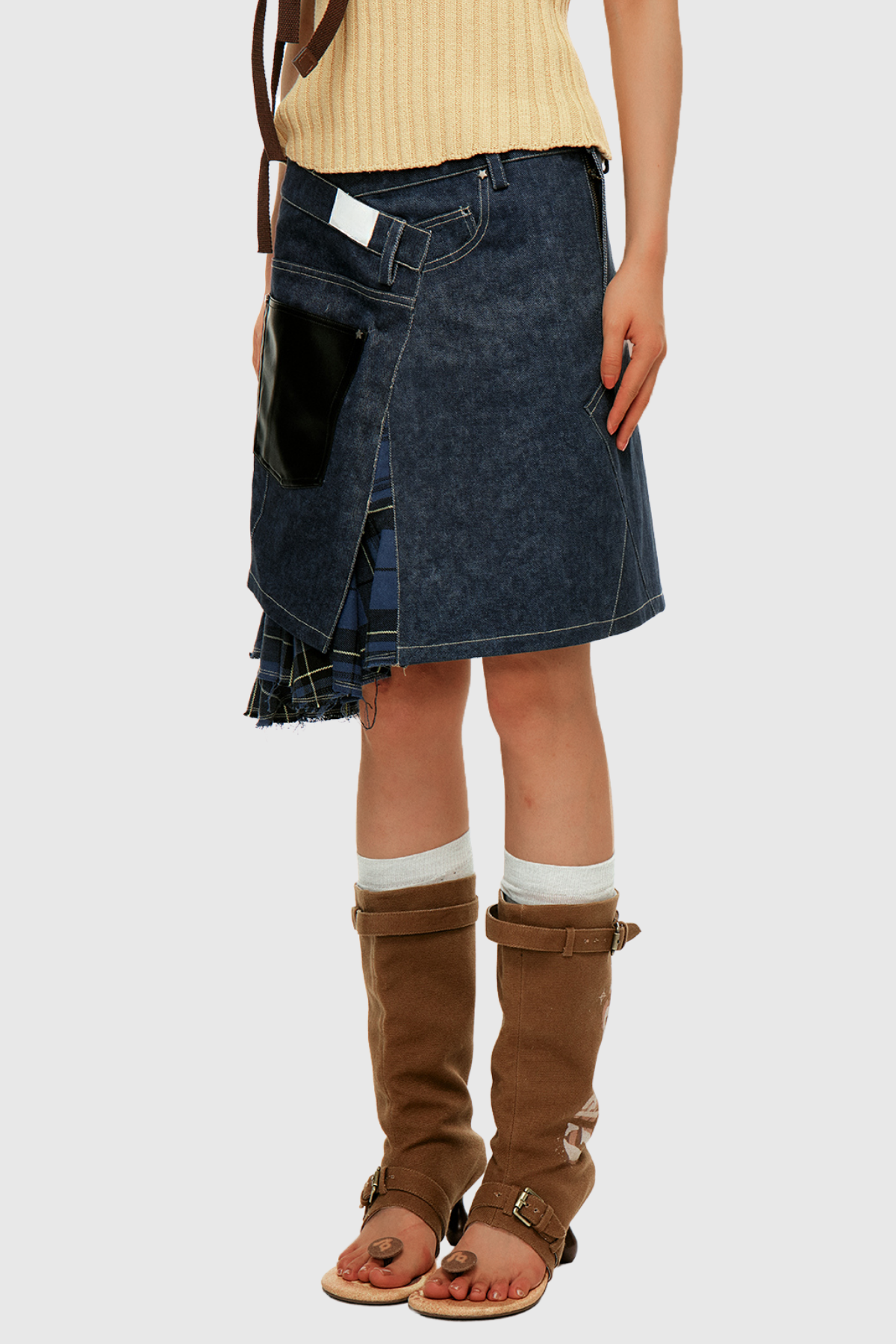 Branda Asymmetric Stripe Midi Skirt In Blue