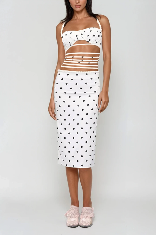 Brandi Dot Ruch Cutout Skirt Set