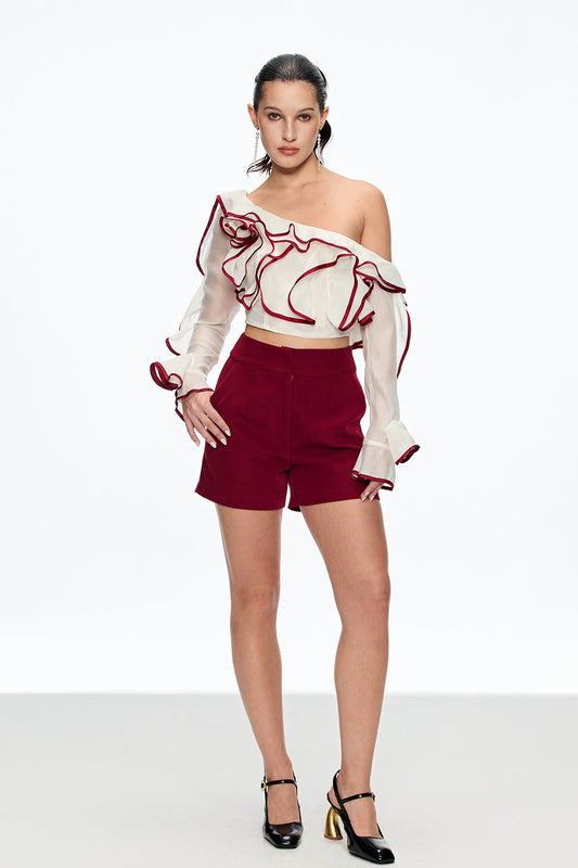 Cafer One Shouder Ruffle Pants Set