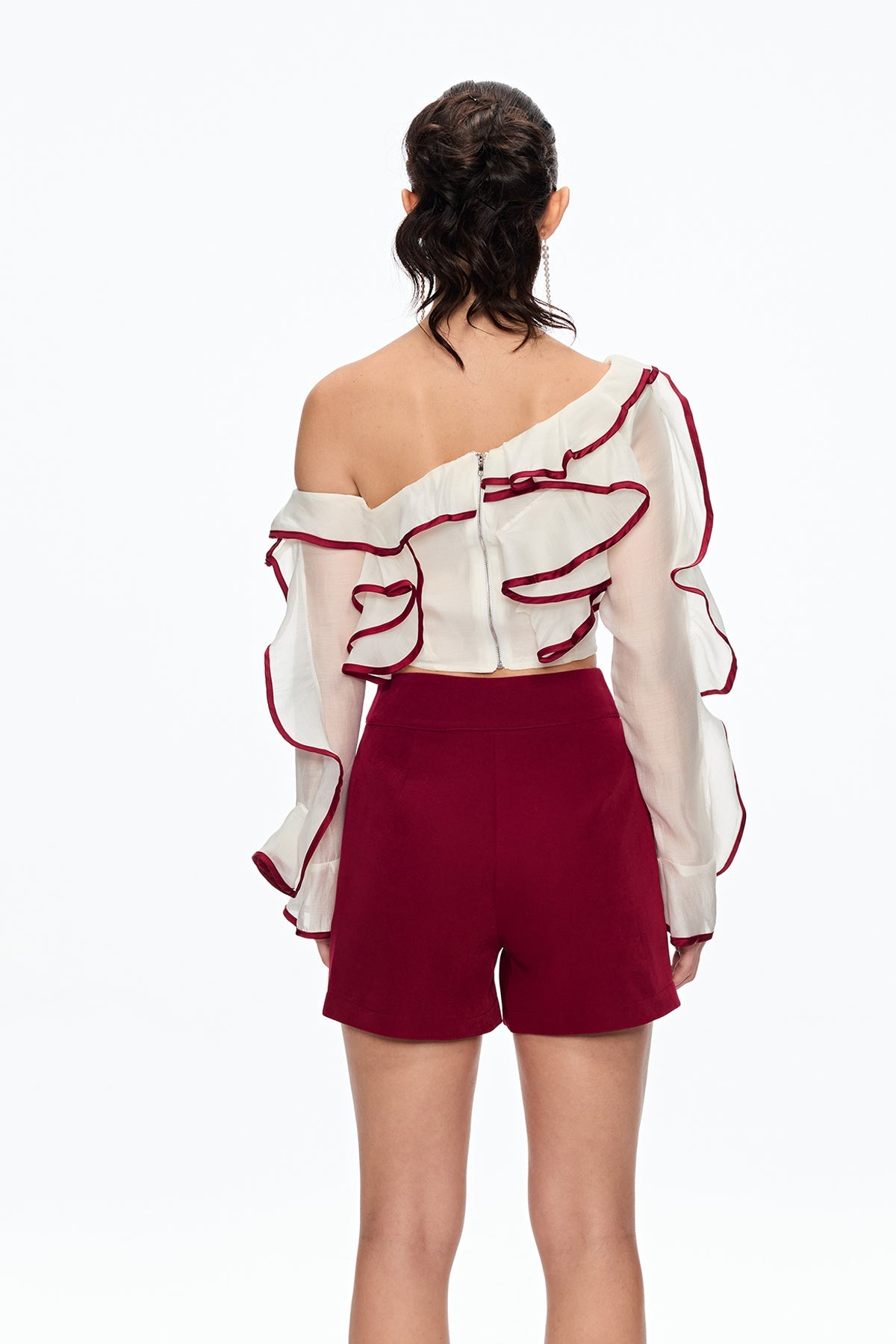 Cafer One Shouder Ruffle Pants Set