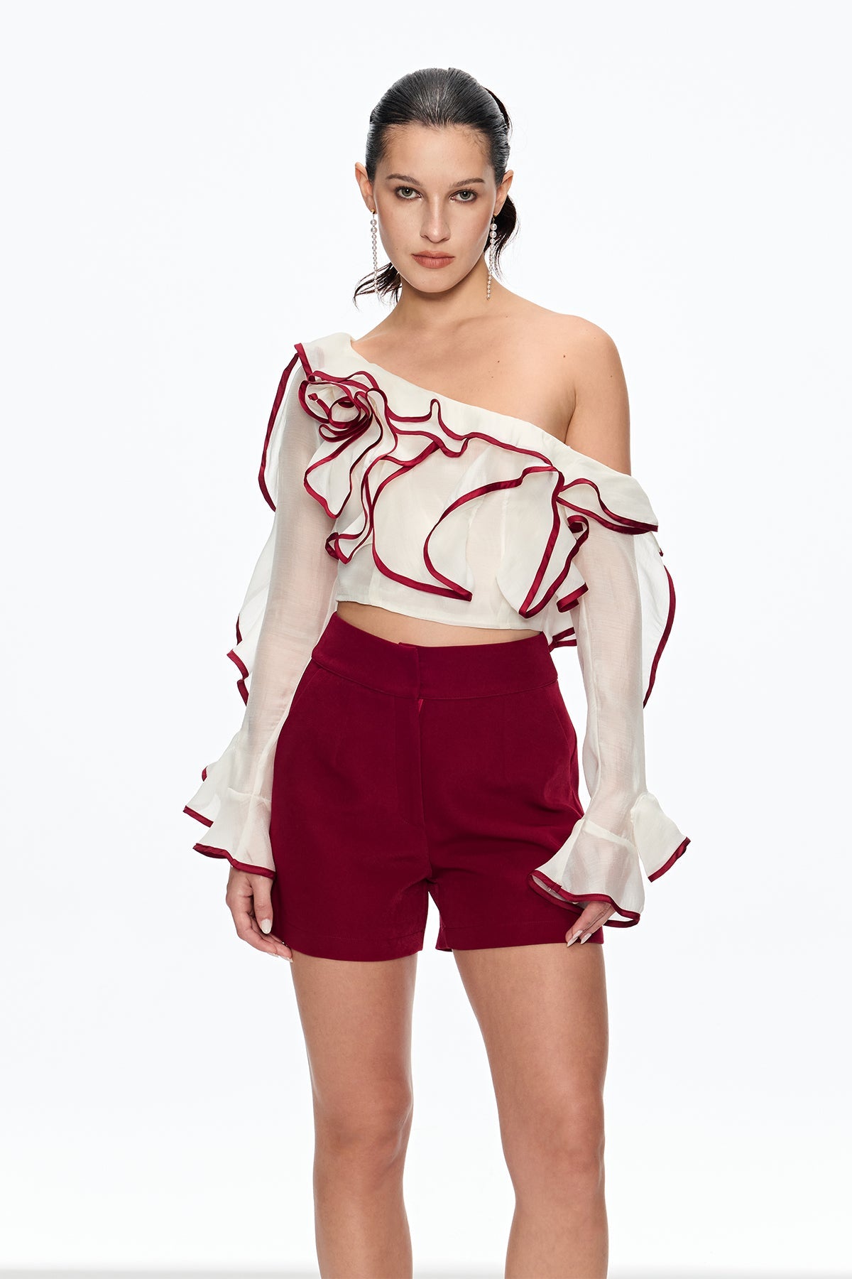 Cafer One Shouder Ruffle Pants Set
