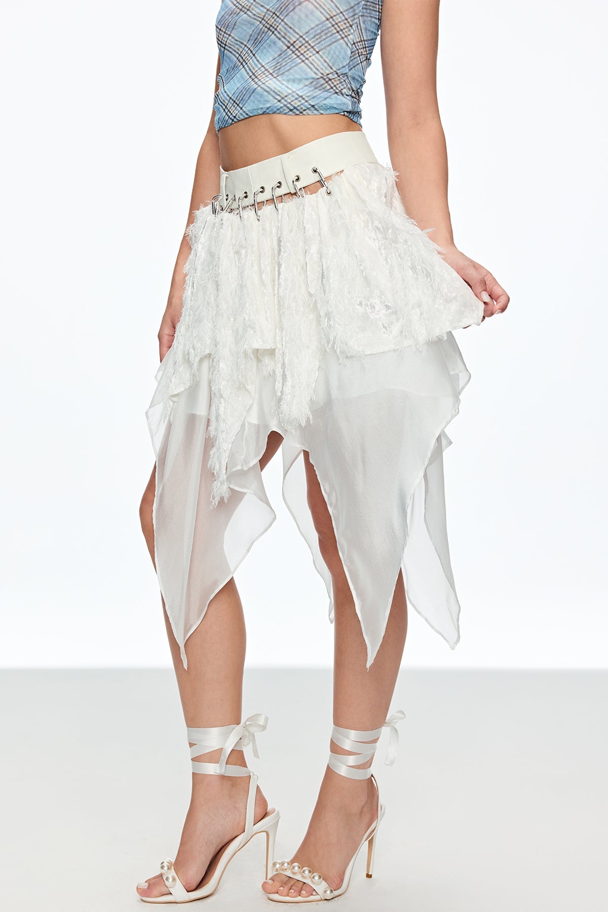 Caio Feather Asymmetric Mini Skirt