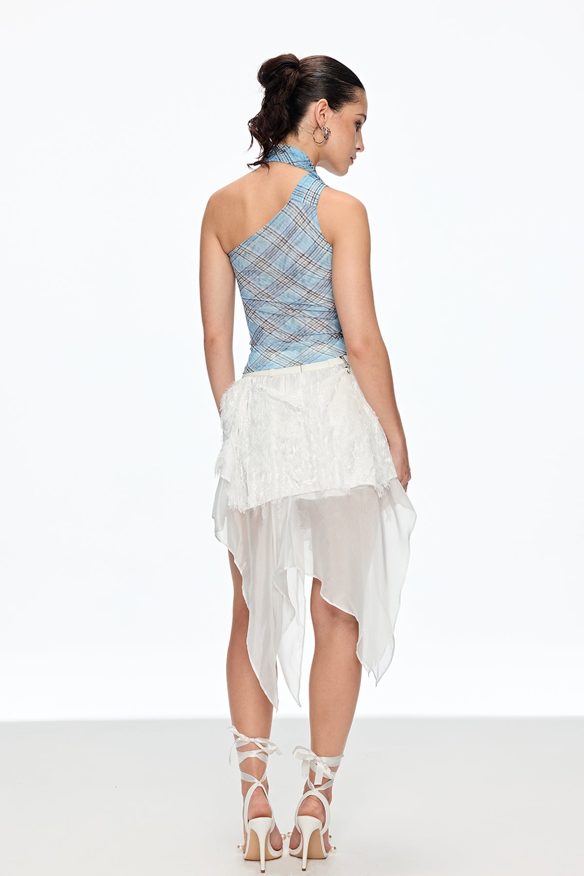 Caio Feather Asymmetric Mini Skirt