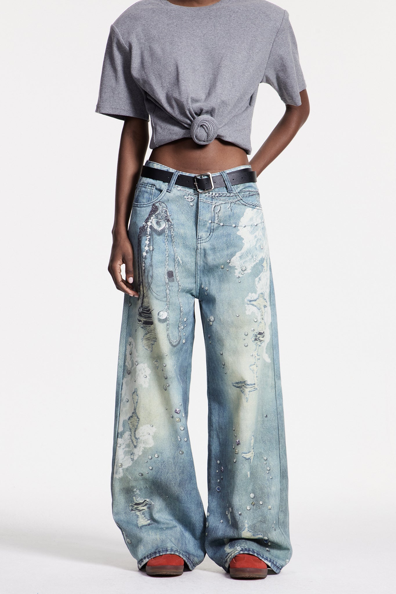 Calvagh Lace Print Wide Leg Jeans