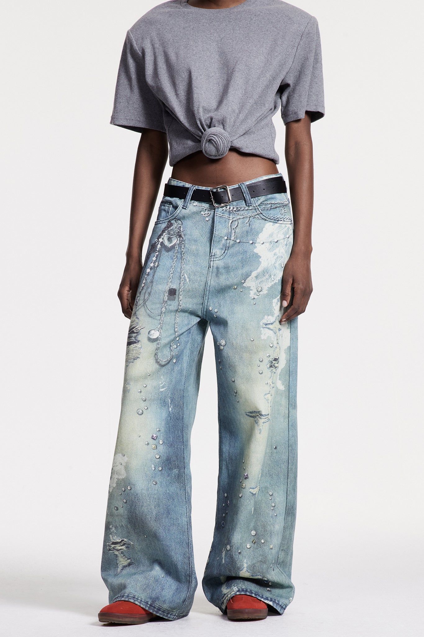 Calvagh Lace Print Wide Leg Jeans