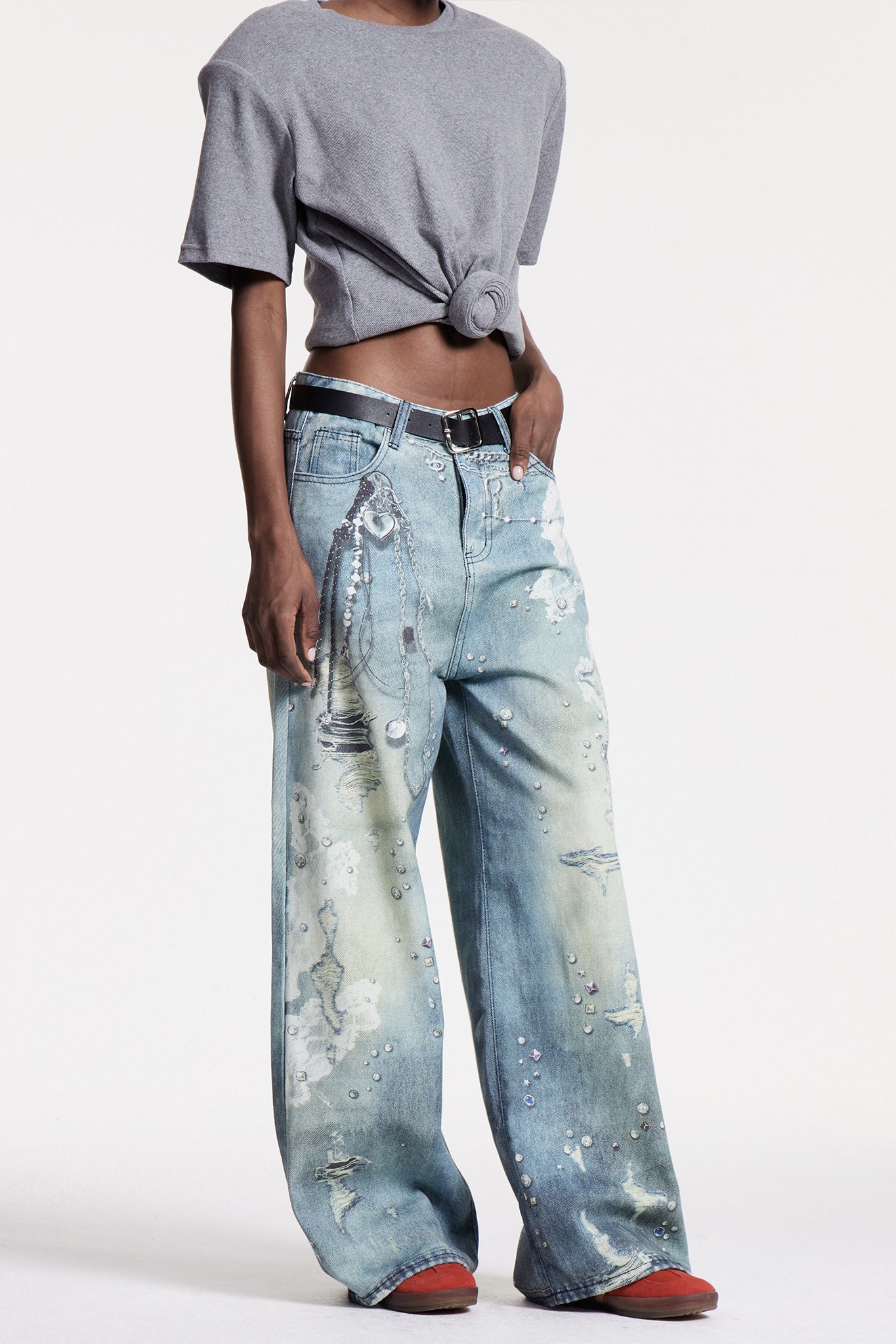 Calvagh Lace Print Wide Leg Jeans