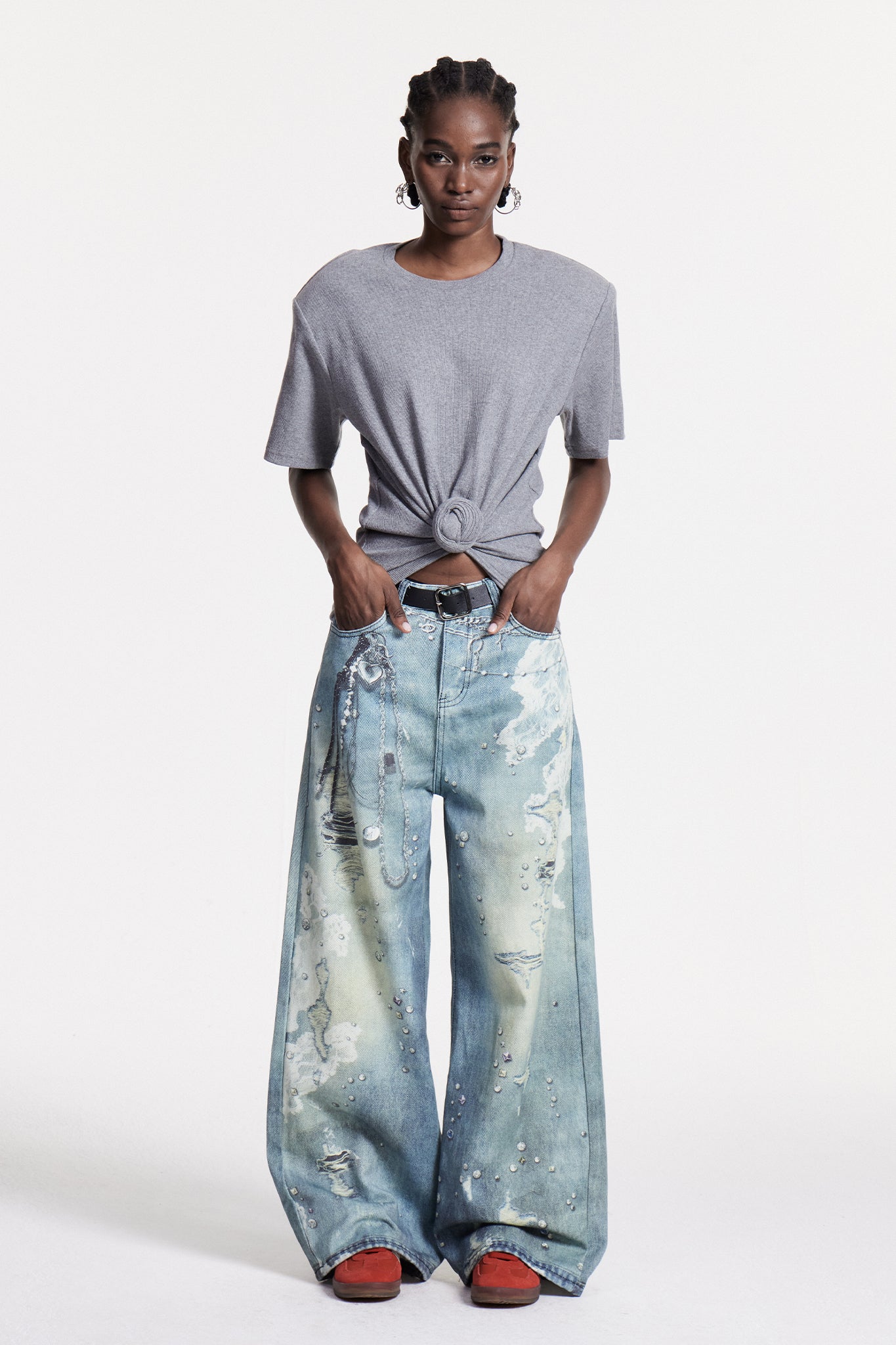 Calvagh Lace Print Wide Leg Jeans