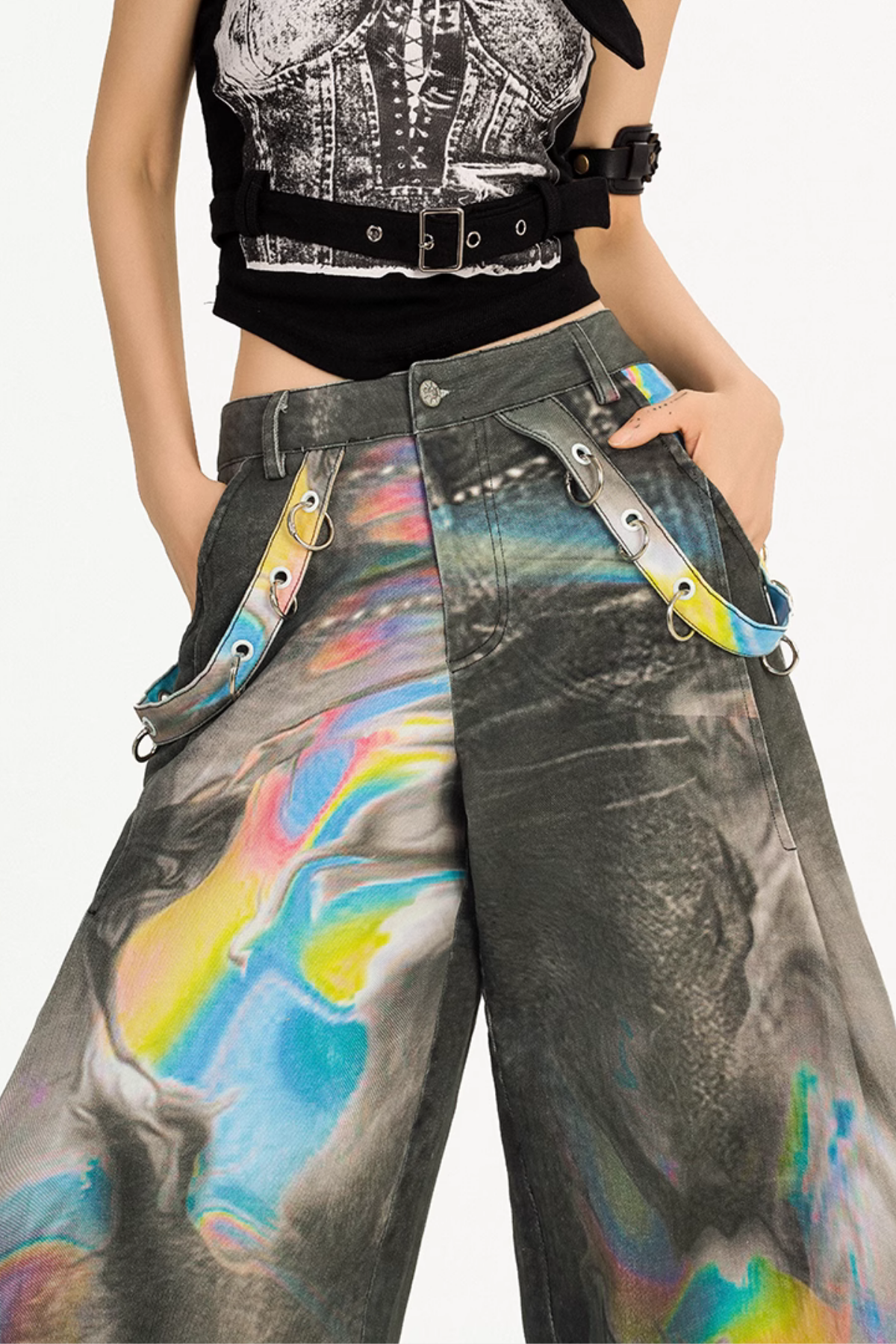 Calvin Laser Print Wide Leg Jeans