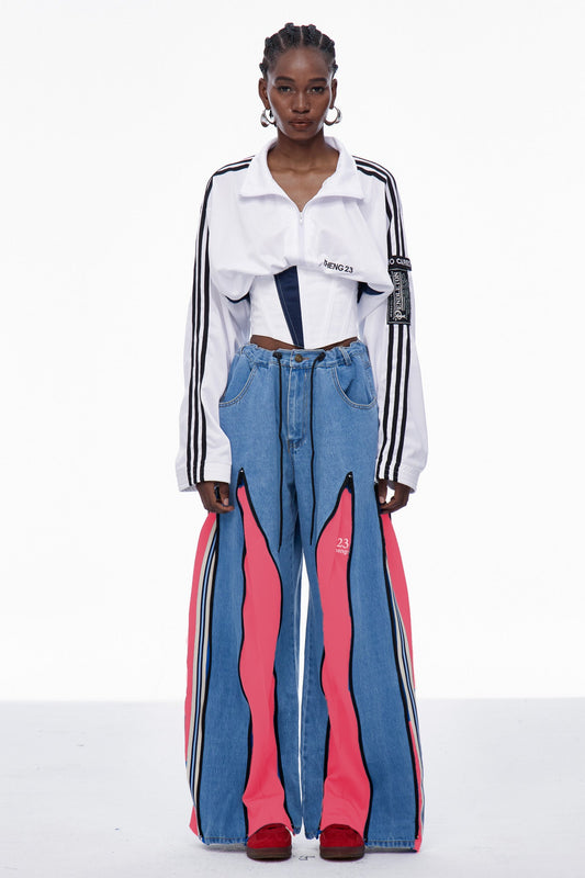 Caprina Deconstruct Zipper Jeans In Pink