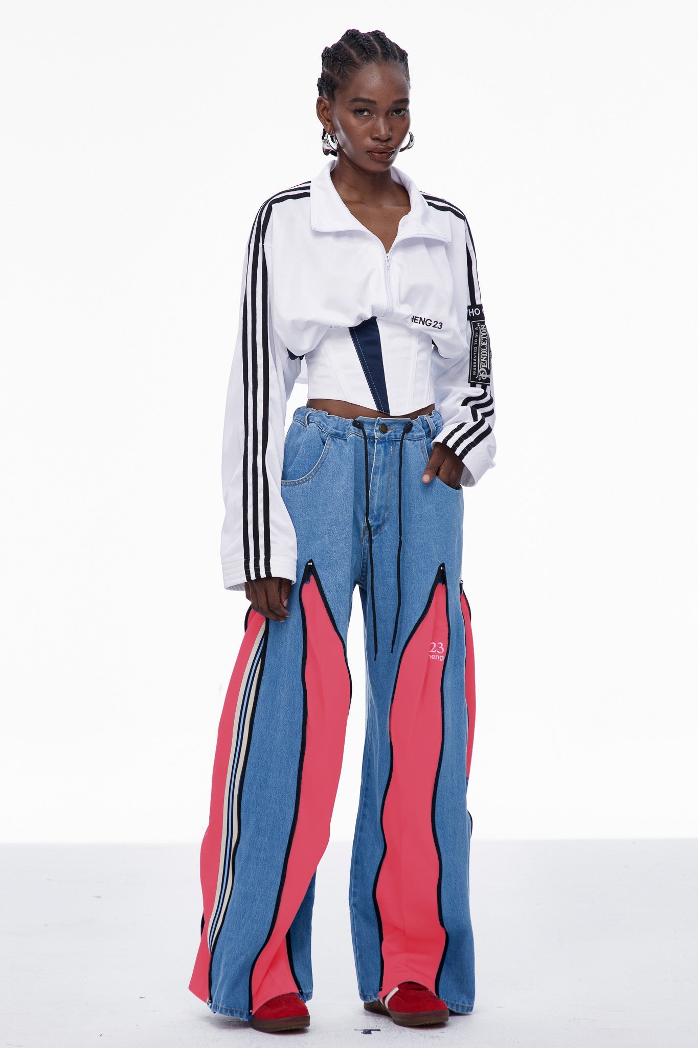 Caprina Deconstruct Zipper Jeans In Pink