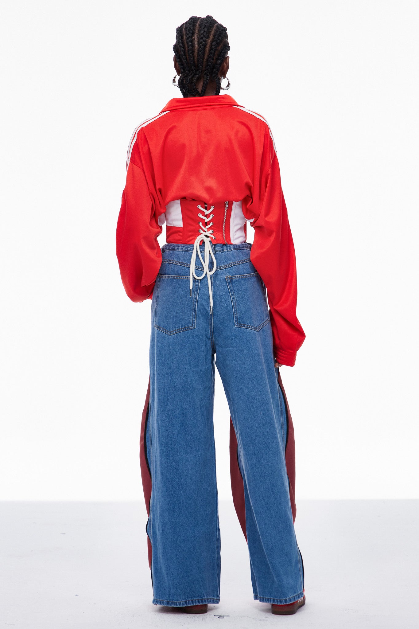 Caprina Deconstruct Zipper Stripe Jeans In Deep Red