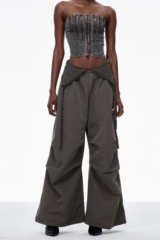Carissa Lapel Wide Pants In Deep Green