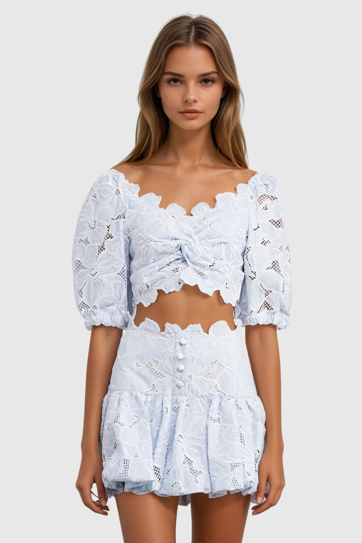 Carmela Embroidered Cutout Skirt Set