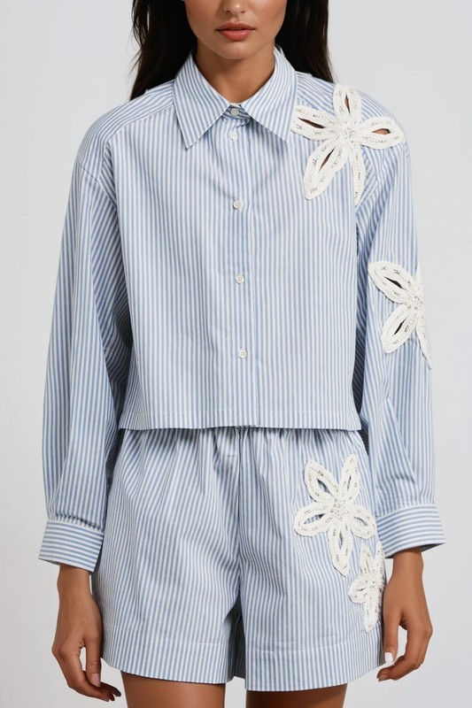 Caron Stripe Flower Cutout Pants