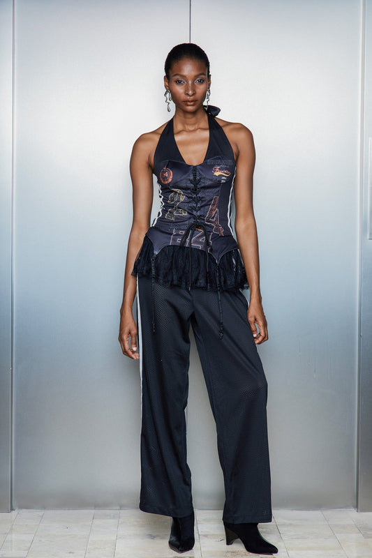 Cassian Lace Halter Neck Lace Up Pants Set