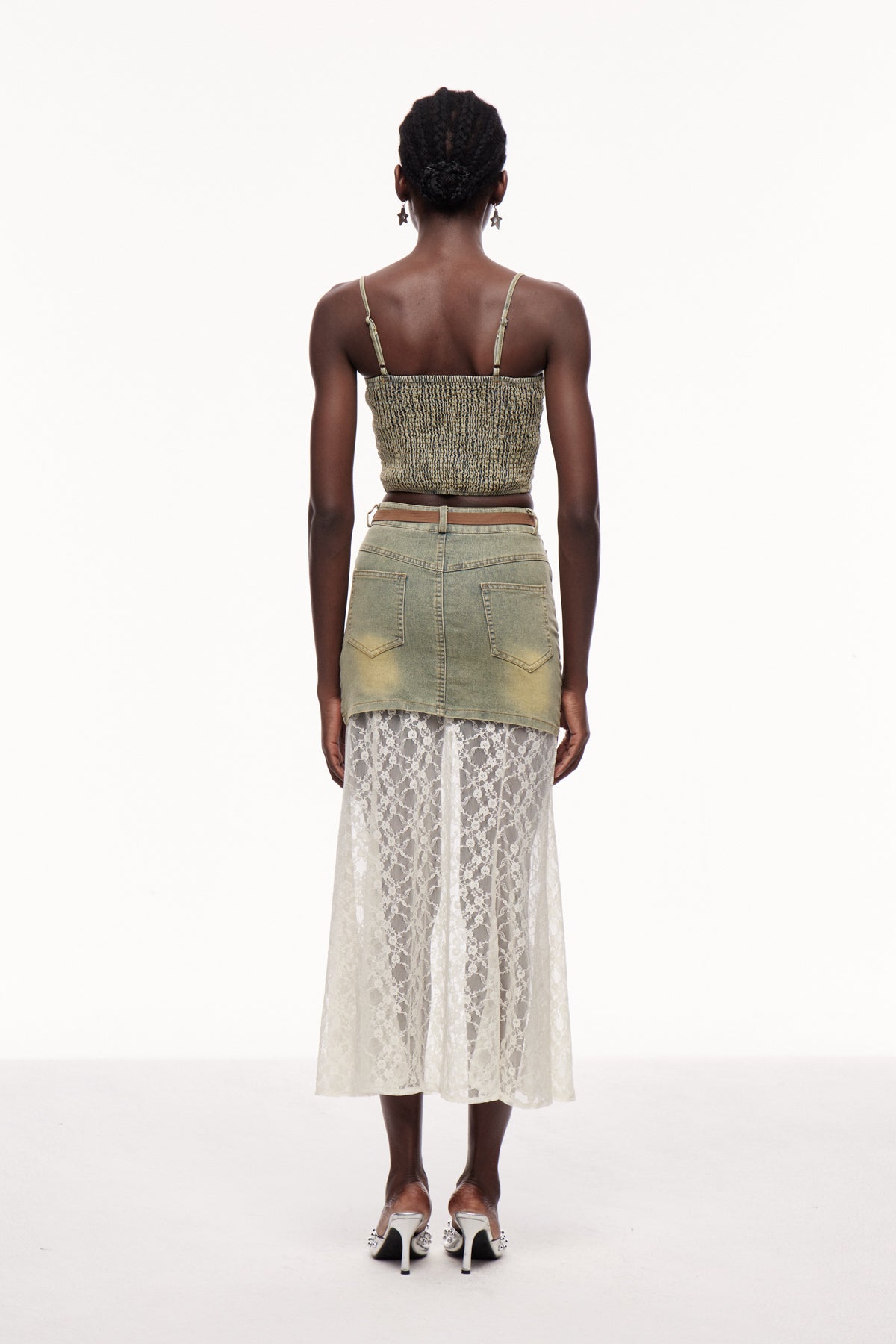Cengiz Spaghetti Lace Denim Skirt Set