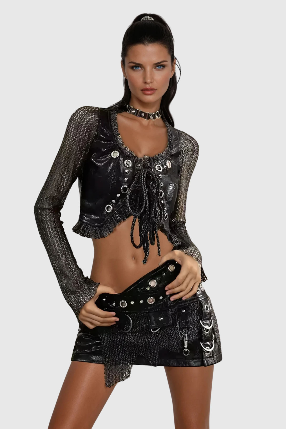 Chiaki Embellished Asymmetric Leather Mini Skirt