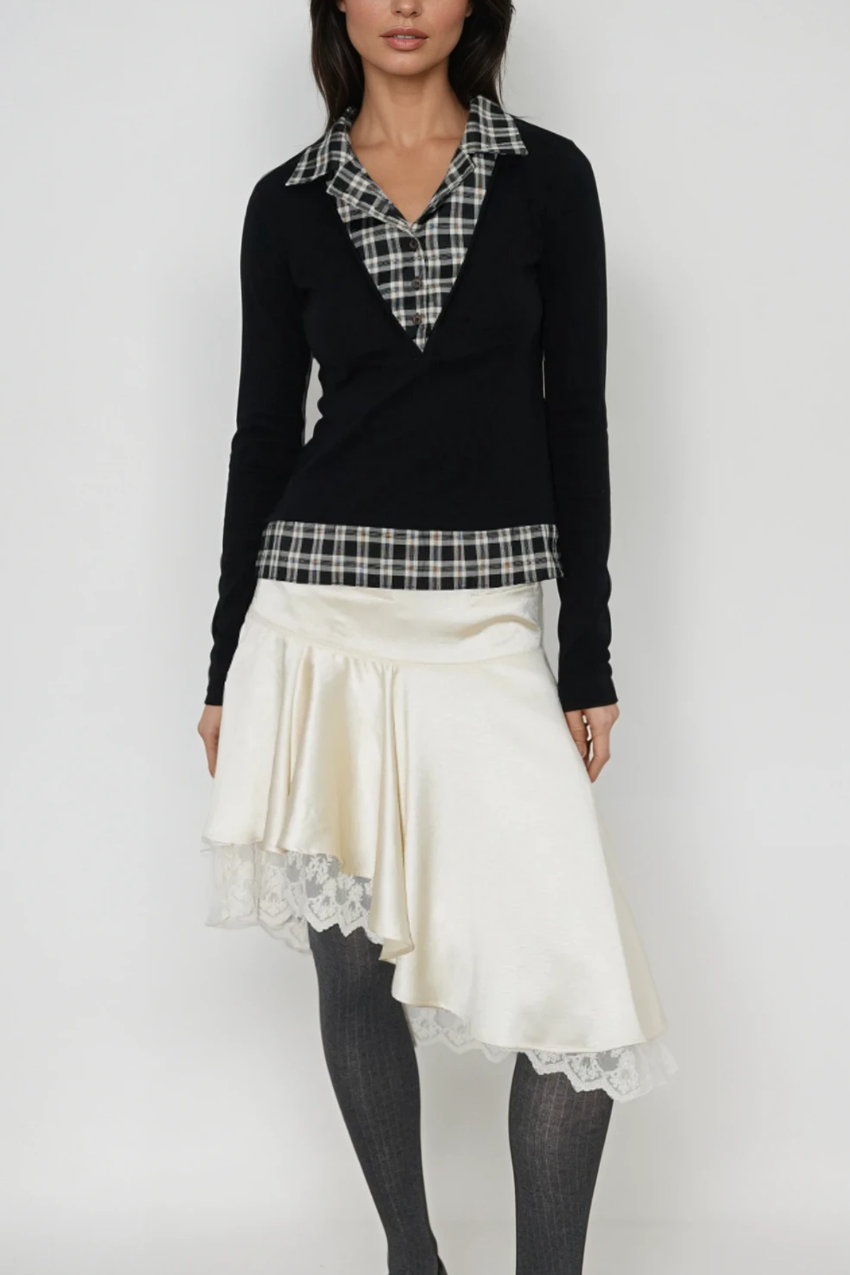 Chiamaka Asymmetric Lace Midi Skirt