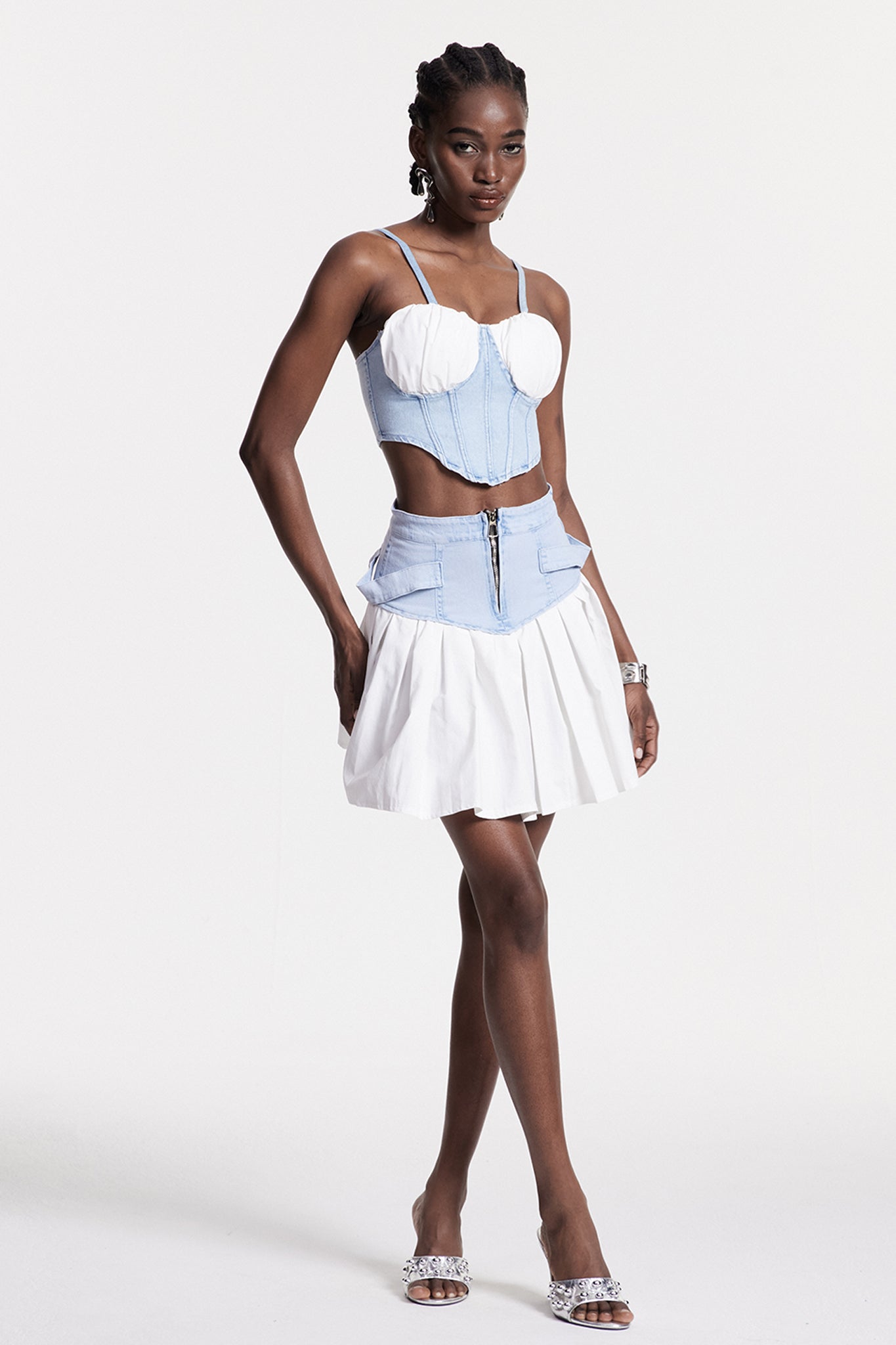 Chiyoko Corset Ruffle Denim Skirt Set