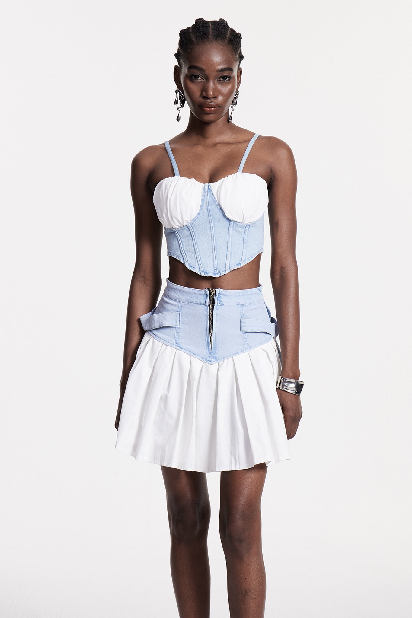 Chiyoko Corset Ruffle Denim Skirt Set