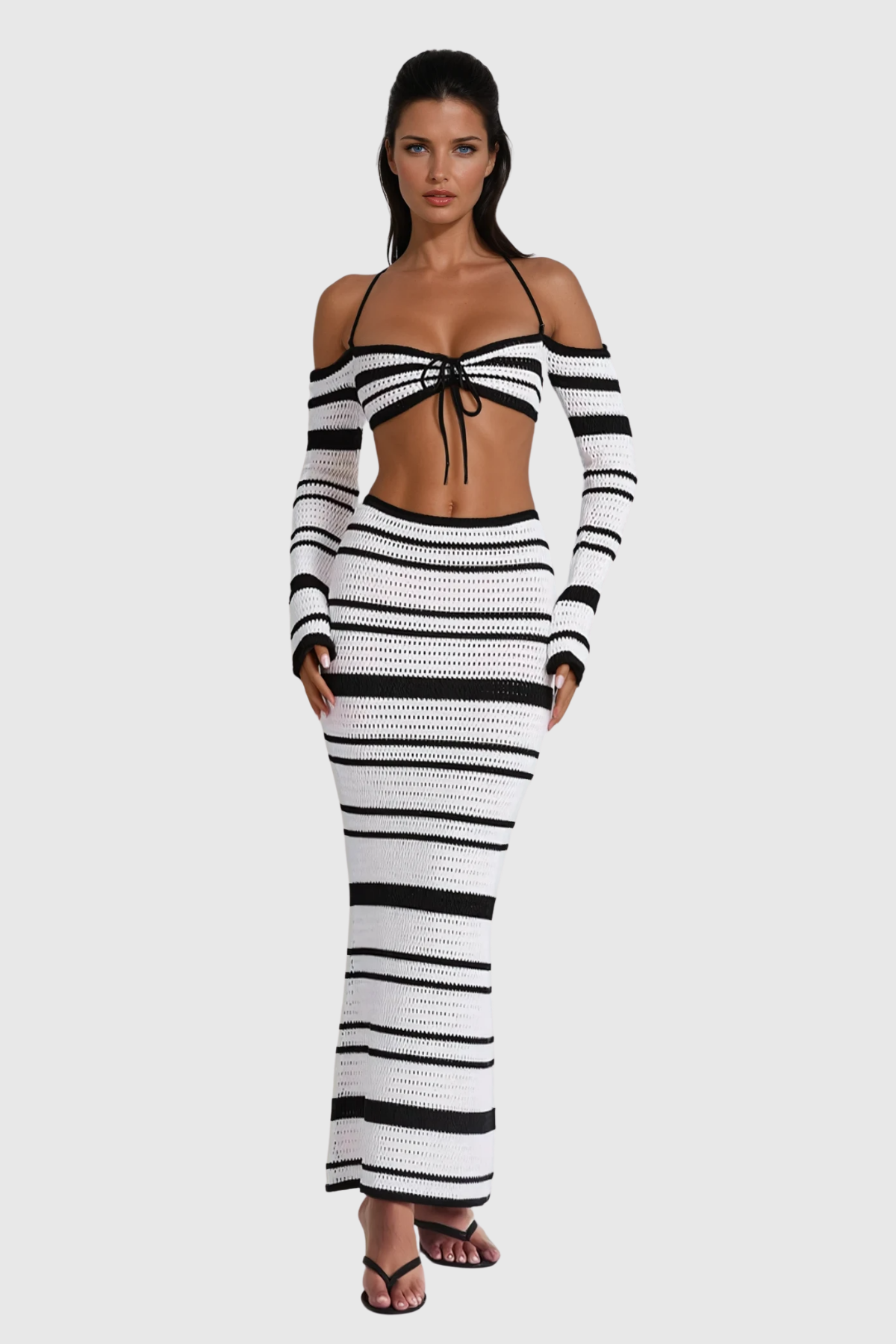 Cihangir Stripe Knit Skirt Set In Black