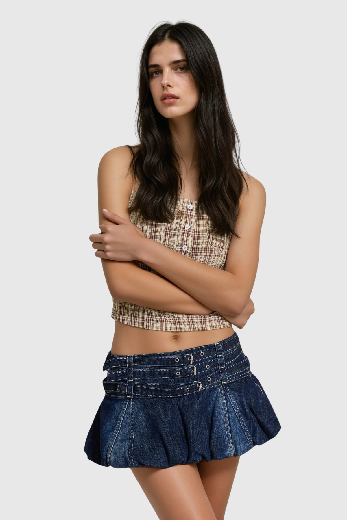 Dagfinnr Buckle Denim Mini Skirt