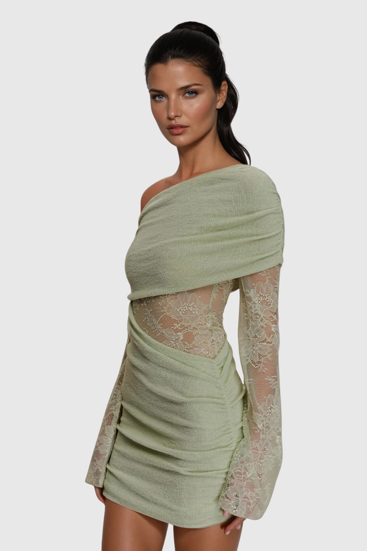 Dagrun Knit Ruch Lace Mini Dress