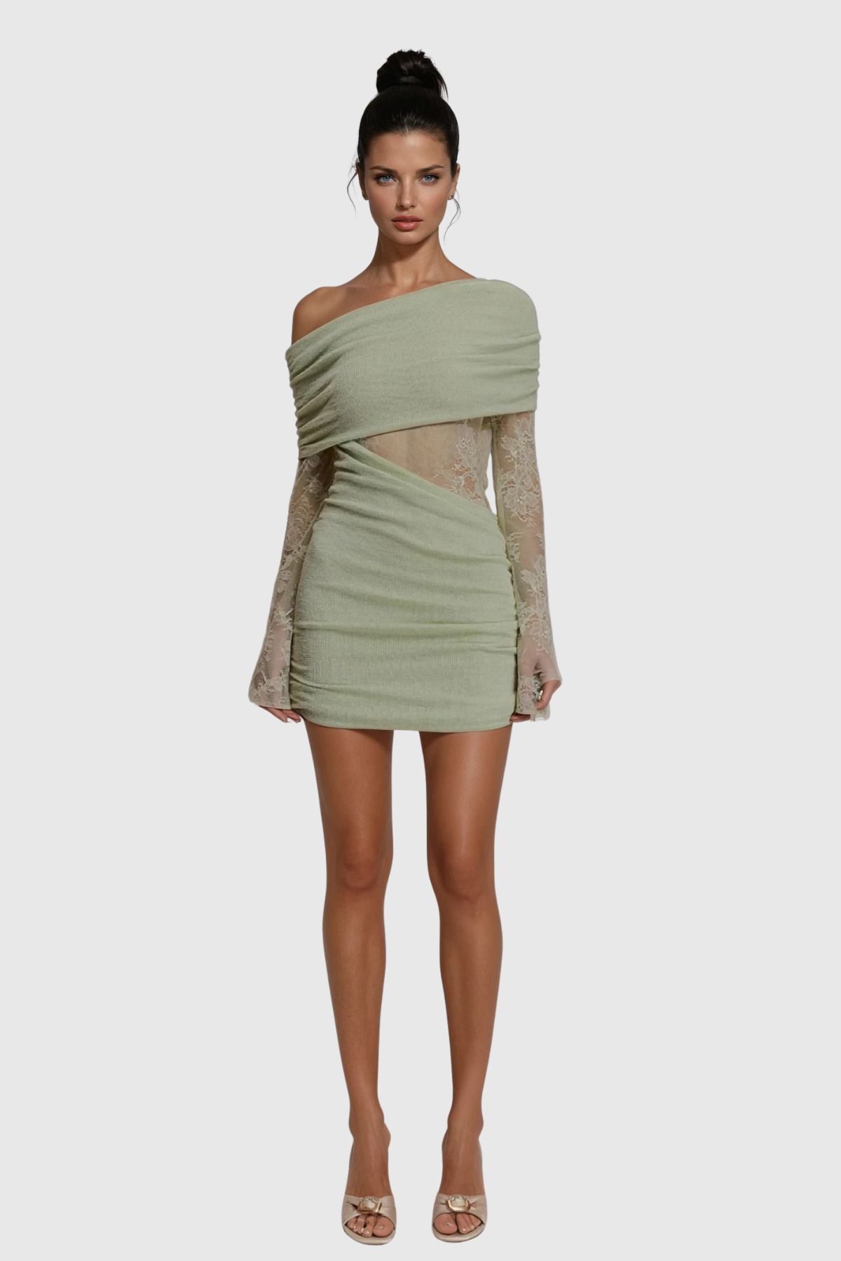 Dagrun Knit Ruch Lace Mini Dress