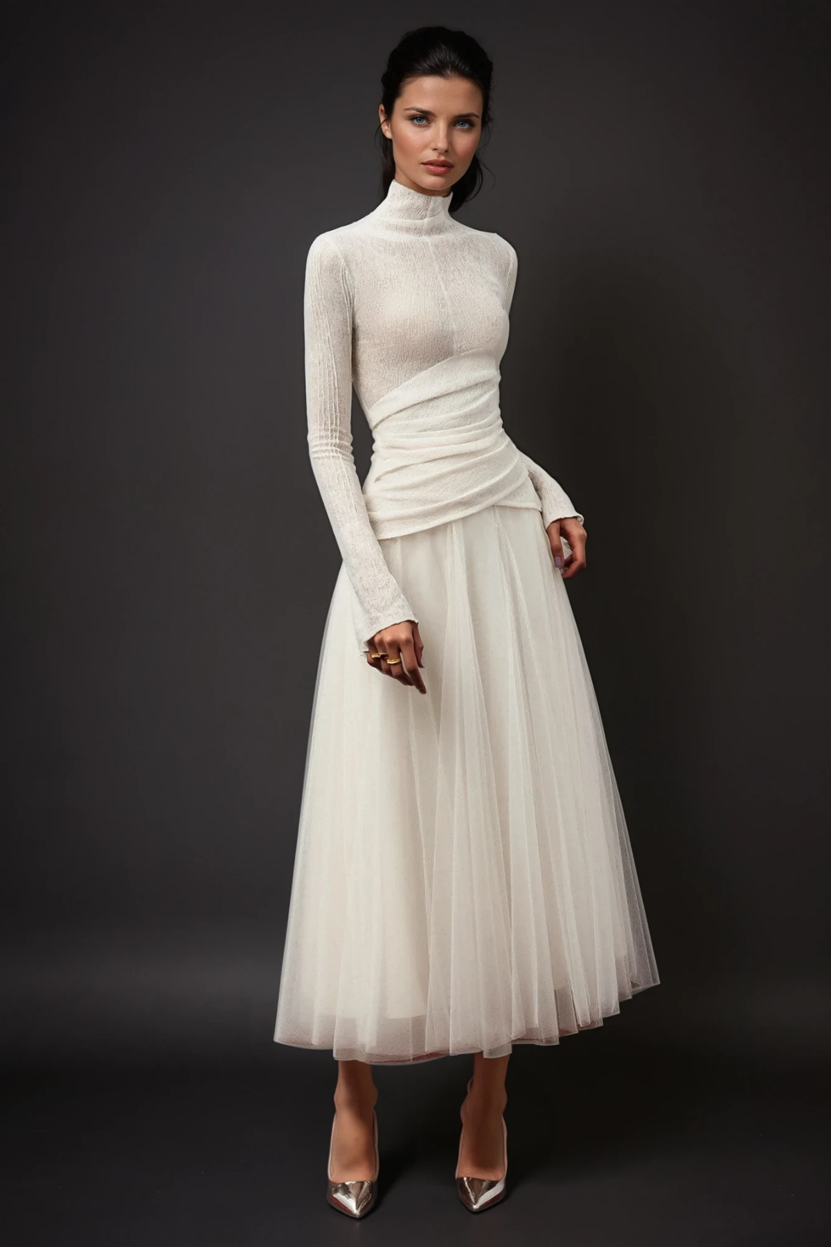 Daniels high neck ruch skirt set