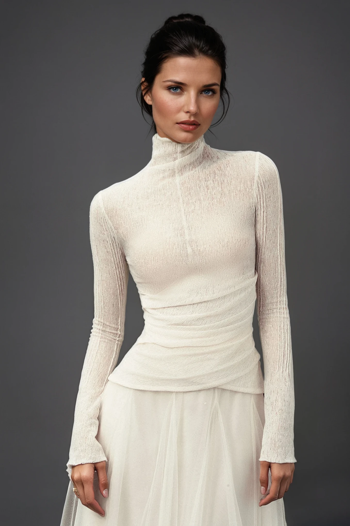 Daniels high neck ruch skirt set