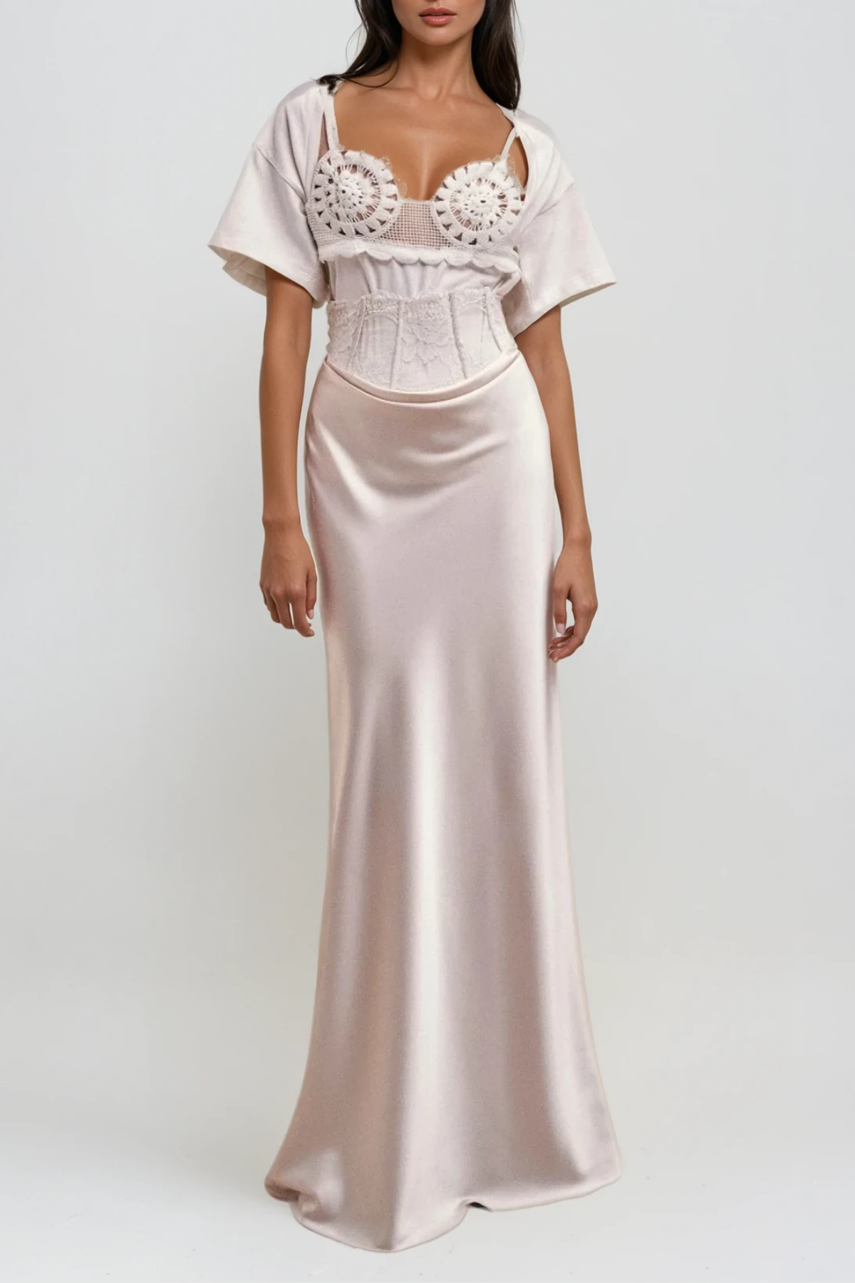 Dariel Lace Corset Satin Maxi Skirt