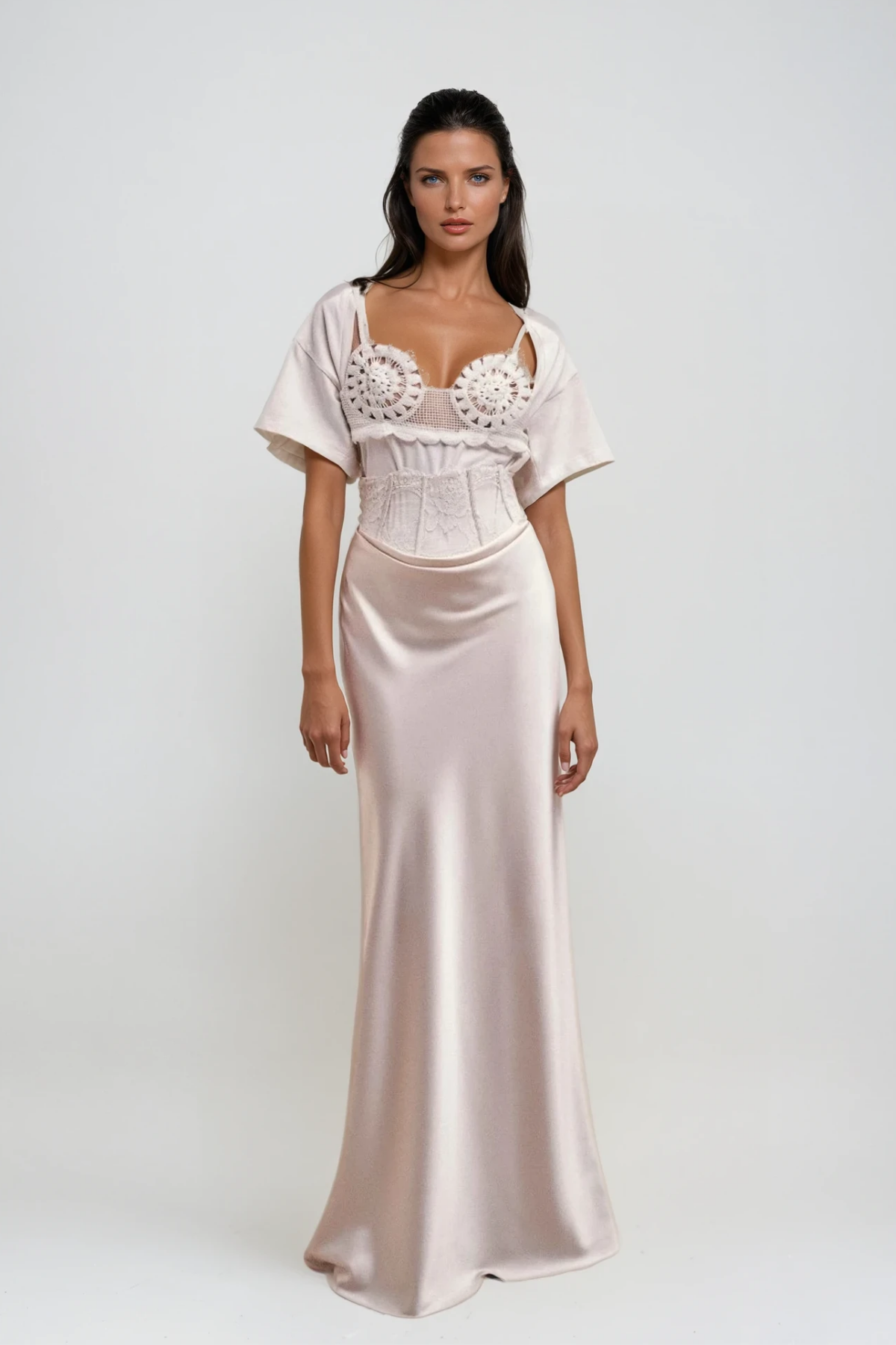 Dariel Lace Corset Satin Maxi Skirt