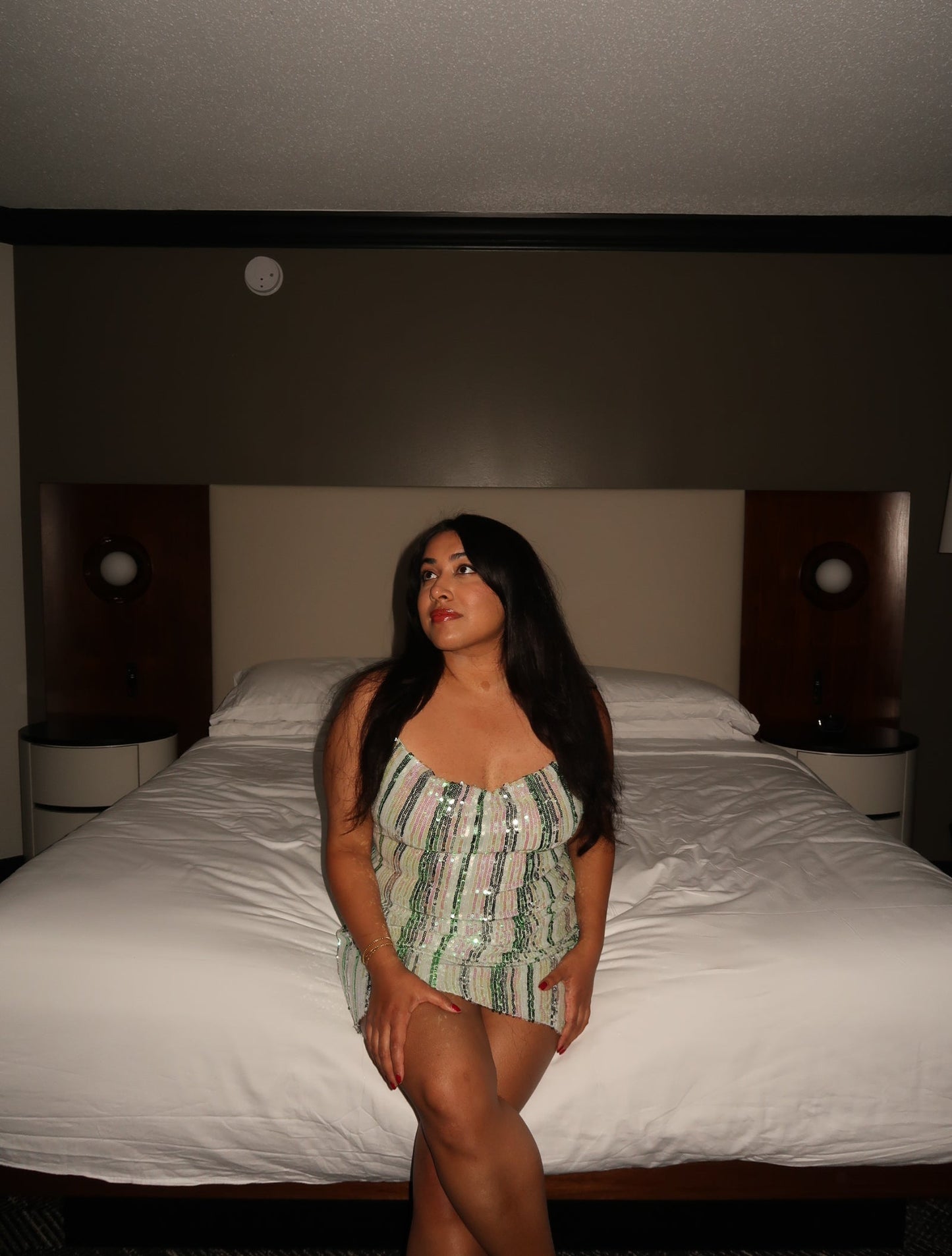 Cowl Neck Green and Silver Sequin Dress