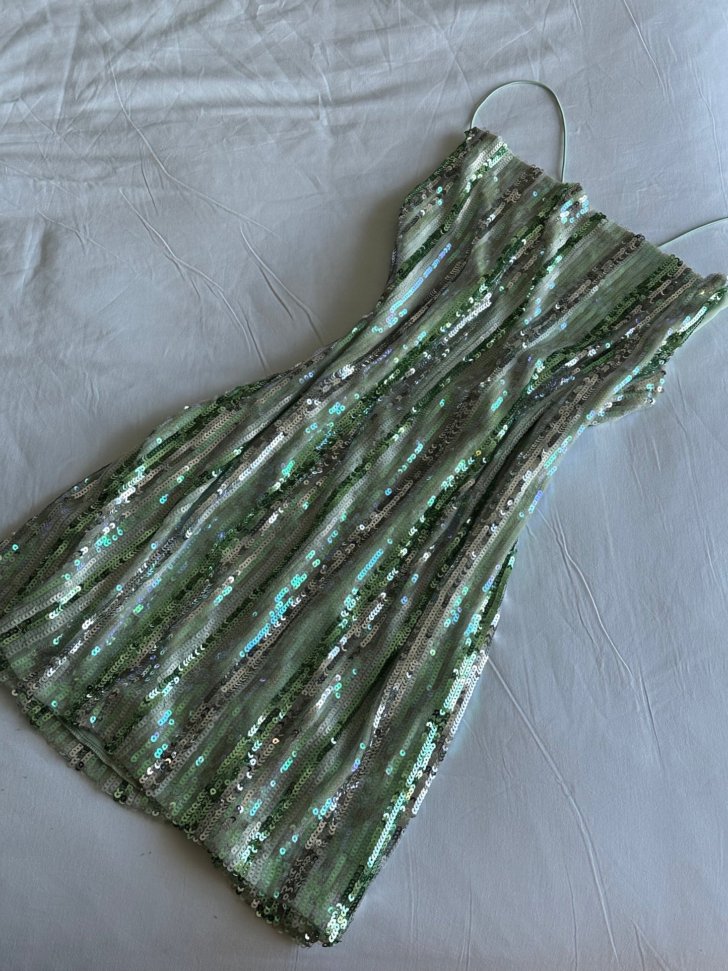 Cowl Neck Green and Silver Sequin Dress
