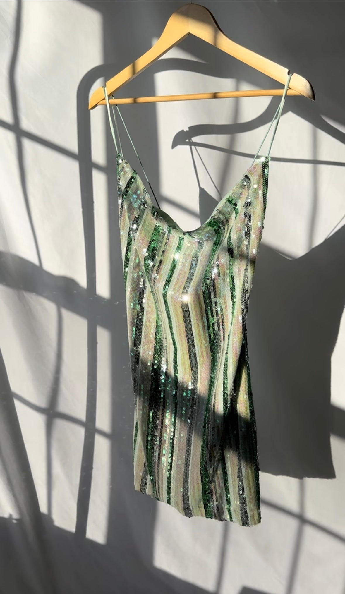 Cowl Neck Green and Silver Sequin Dress