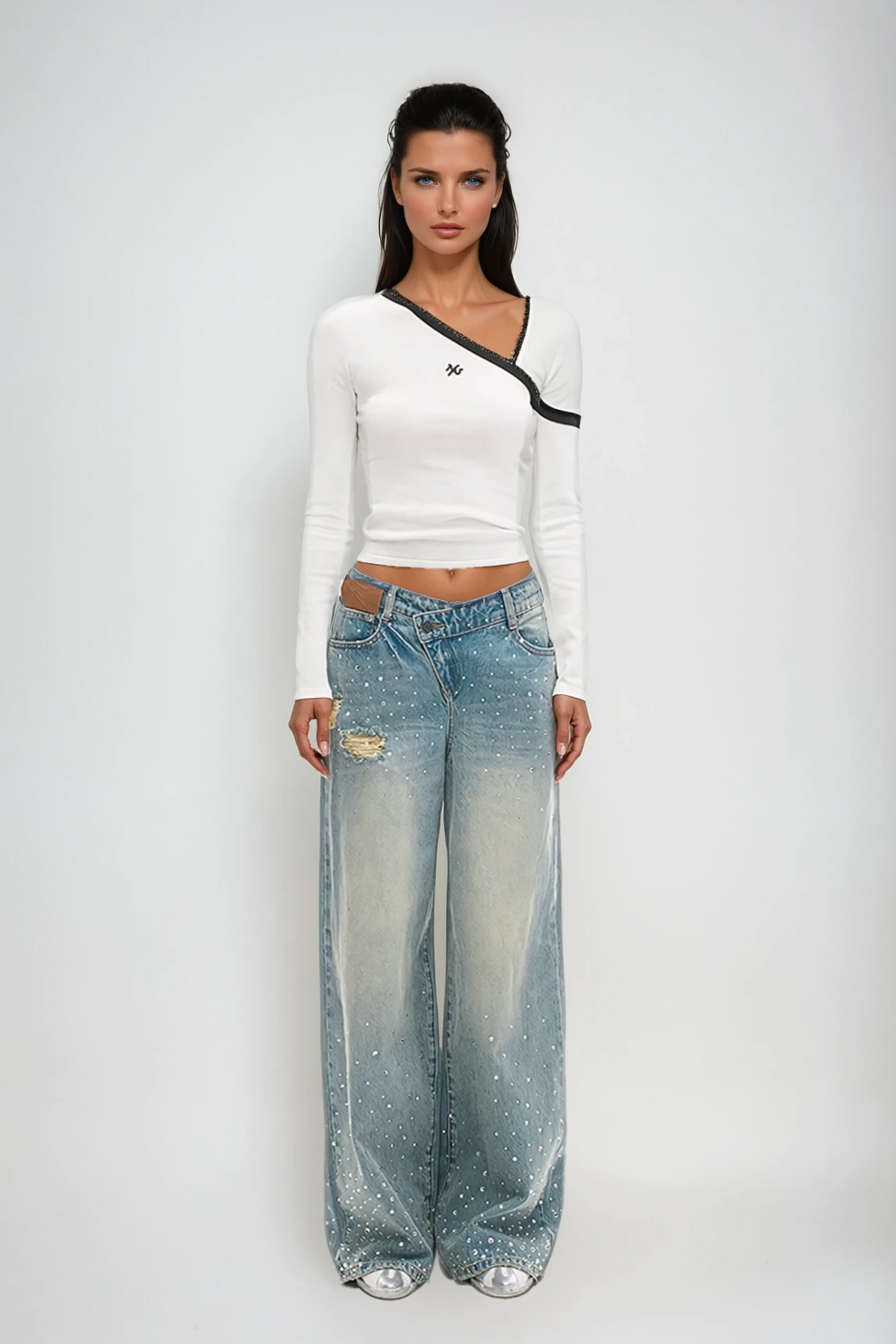 Wenche Rhinestone Wide Leg Jeans